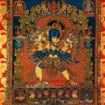 An embroidered thanka displayed in the Tibet Museum